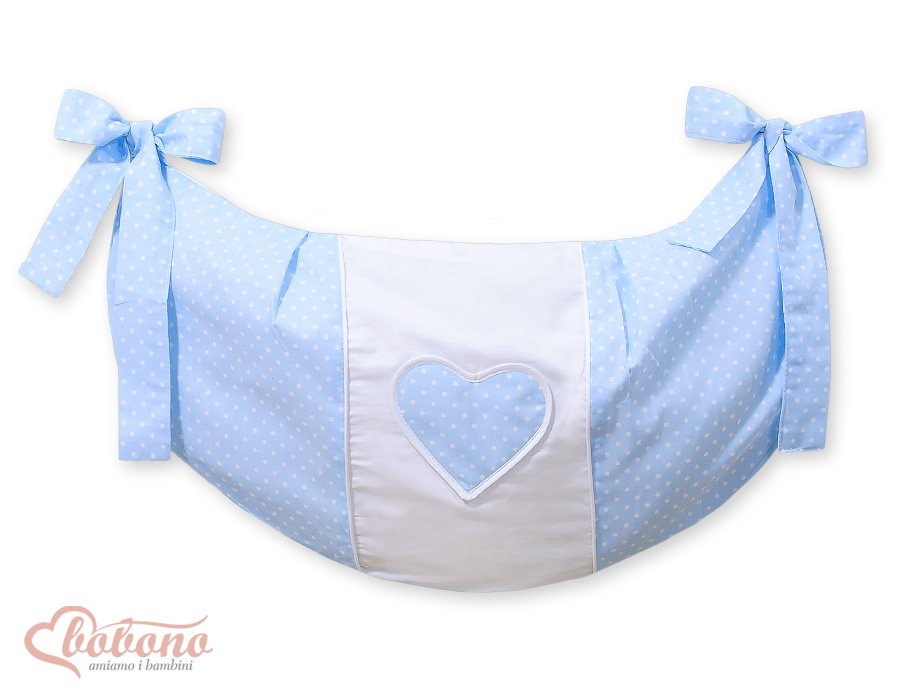 Rotaļlietu soma – Piekaramās sirsniņas, balti punktiņi uz zila fona