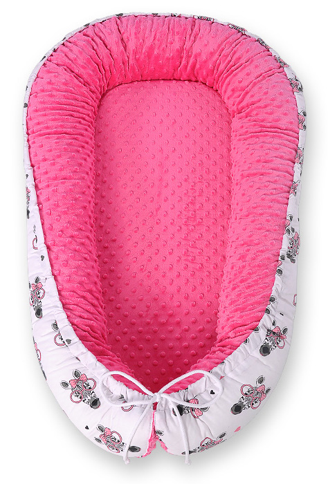 Divpusēja Premium mazuļa ligzdiņa BOBONO ar Minky audumu – rozā zebras — modelis KOKON MINKY/774_różowy minky