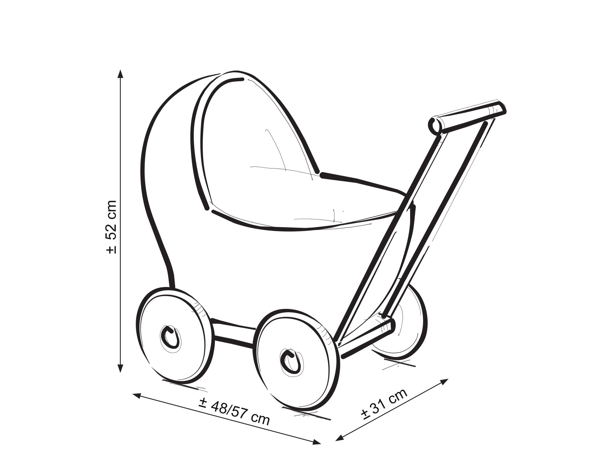 Wicker doll pushchair with red bedding and soft padding CHIARA - natural