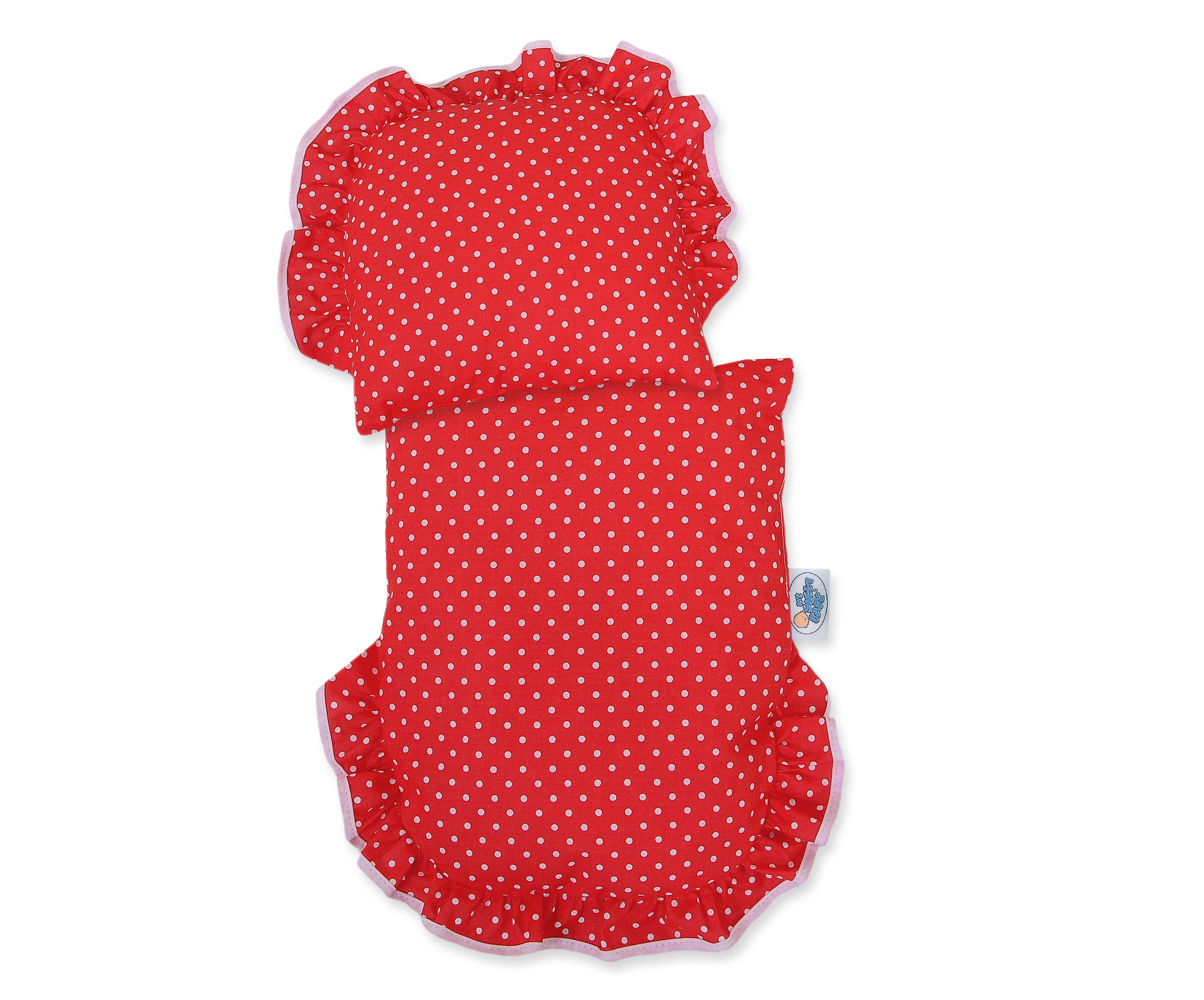 Wicker doll pushchair with red bedding and soft padding CHIARA - natural