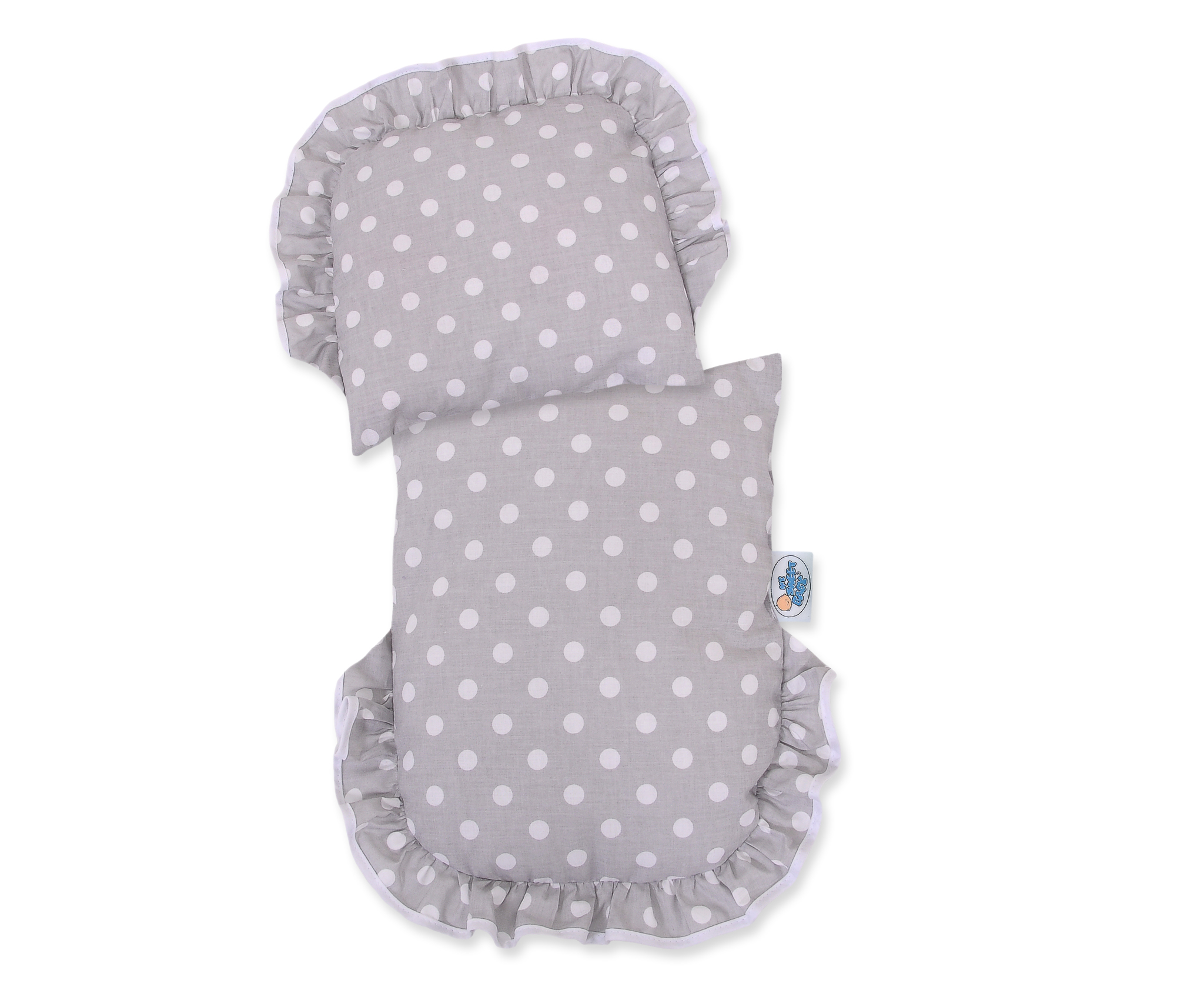 Wicker doll pushchair with grey bedding and soft padding STELLA - natural — modelis 1703-583
