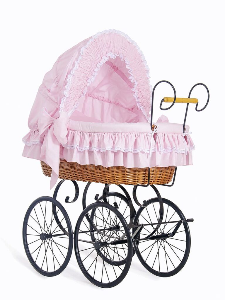 Moses Basket Wicker hood crib Retro wicker crib Victoria - natural + pink bedding
