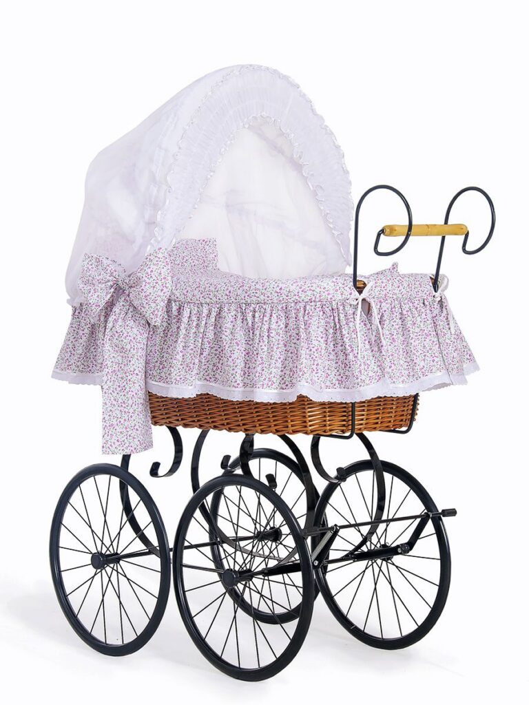 Moses Basket Wicker hood crib Retro wicker crib Jasmine - natural + pink bedding