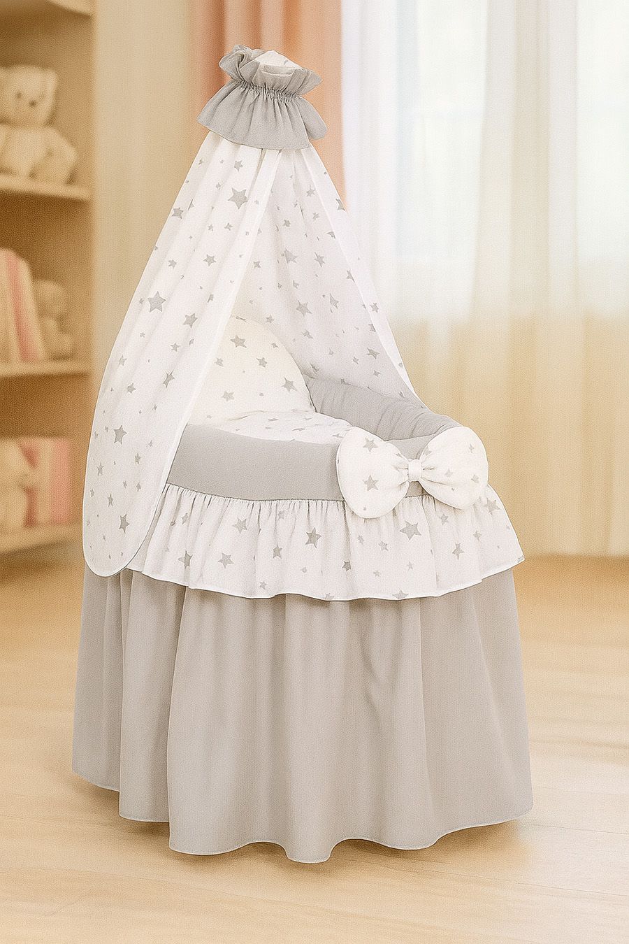 Pīts leļļu Mozus grozs ar baldahīnu LAURA, pelēks — modelis 2159-1016