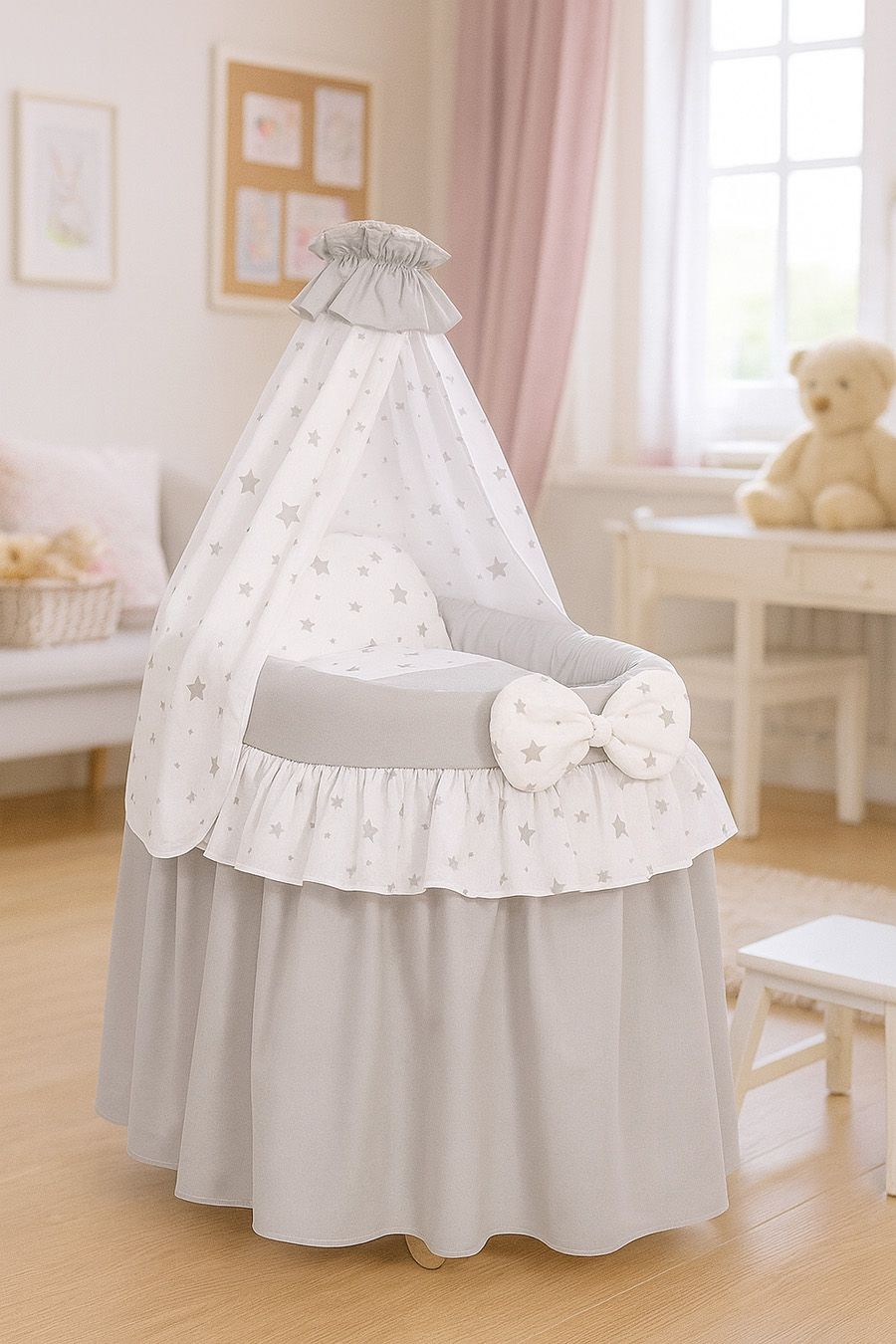 Pīts leļļu Mozus grozs ar baldahīnu LAURA, pelēks — modelis 2159-1016