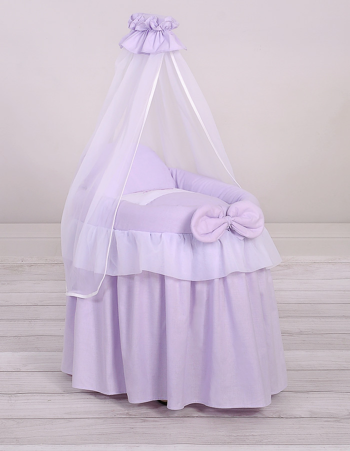 Wicker crib for doll Moses basket for dolls with drape LITTLE PRINCESS lilac