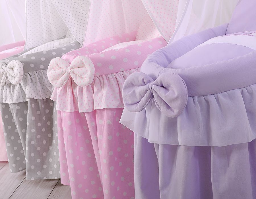 Wicker crib for doll Moses basket for dolls with drape LITTLE PRINCESS lilac