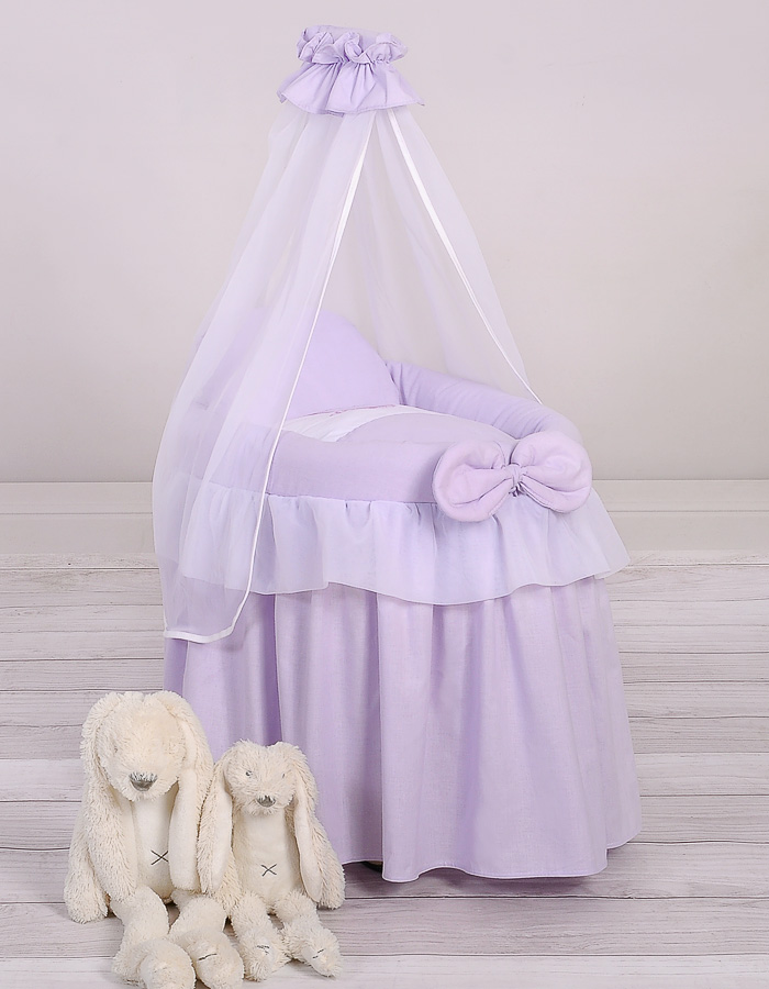Wicker crib for doll Moses basket for dolls with drape LITTLE PRINCESS lilac