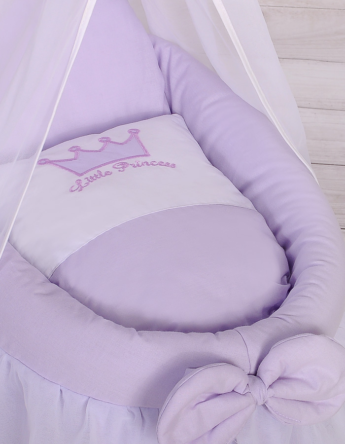 Wicker crib for doll Moses basket for dolls with drape LITTLE PRINCESS lilac