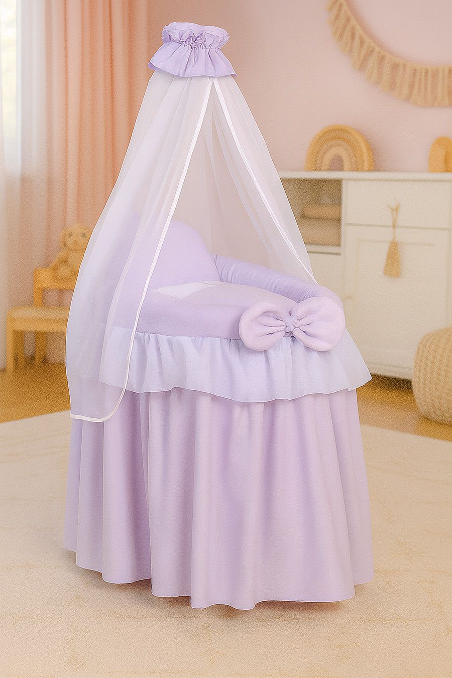 Wicker crib for doll Moses basket for dolls with drape LITTLE PRINCESS lilac