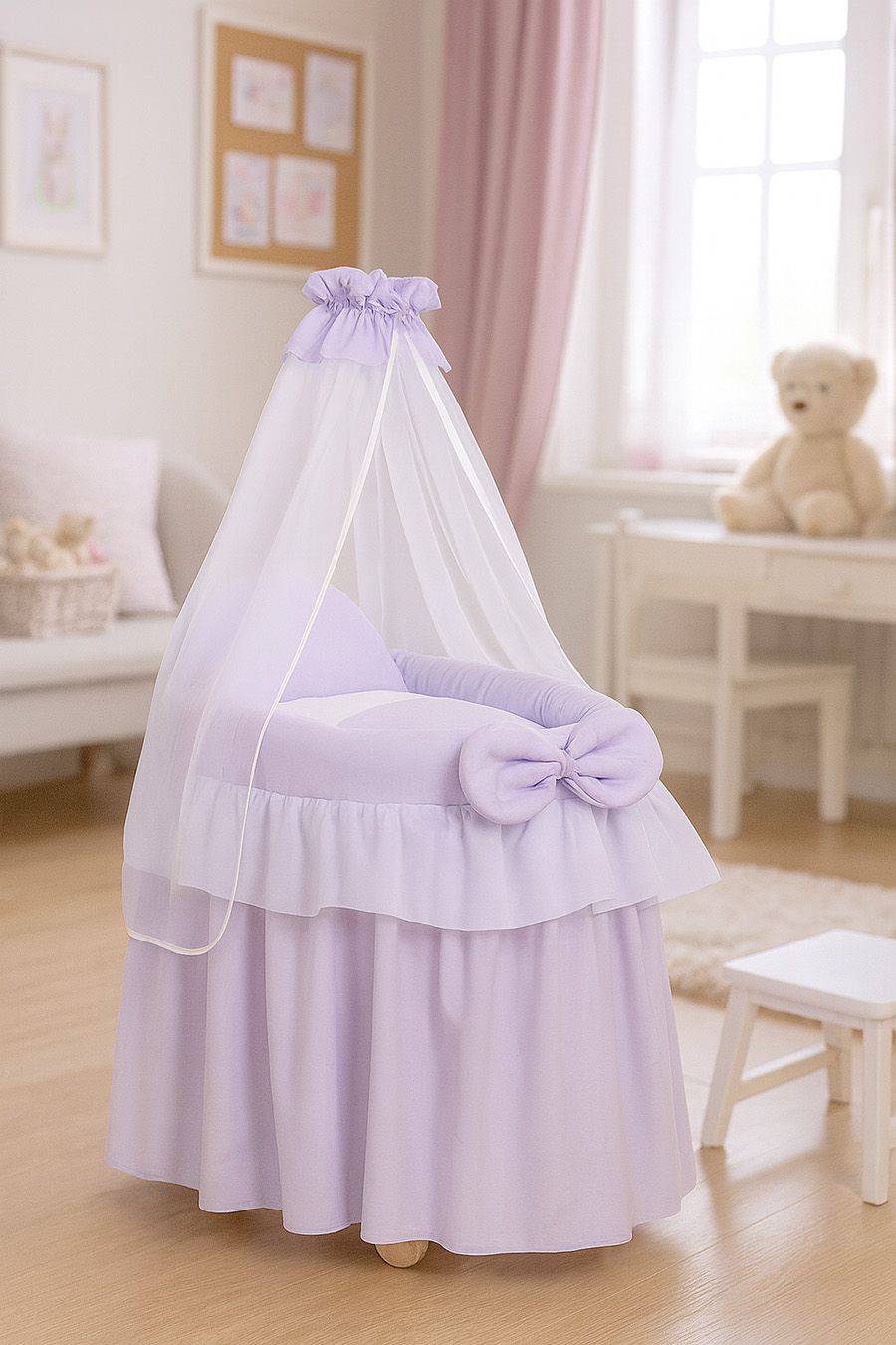 Wicker crib for doll Moses basket for dolls with drape LITTLE PRINCESS lilac