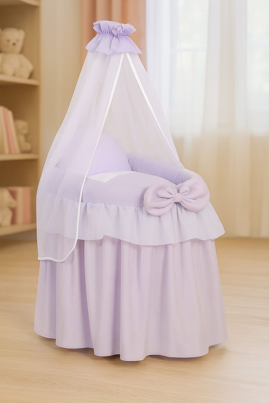 Wicker crib for doll Moses basket for dolls with drape LITTLE PRINCESS lilac