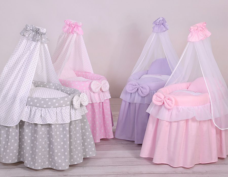 Wicker crib for doll Moses basket for dolls with drape LITTLE PRINCESS lilac
