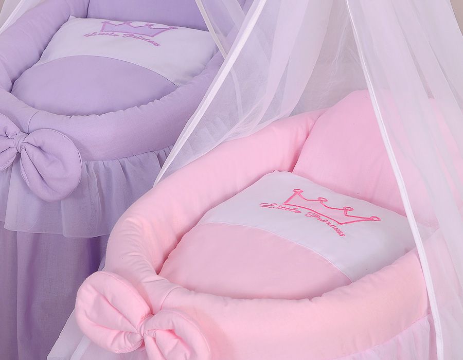 Wicker crib for doll Moses basket for dolls with drape LITTLE PRINCESS lilac