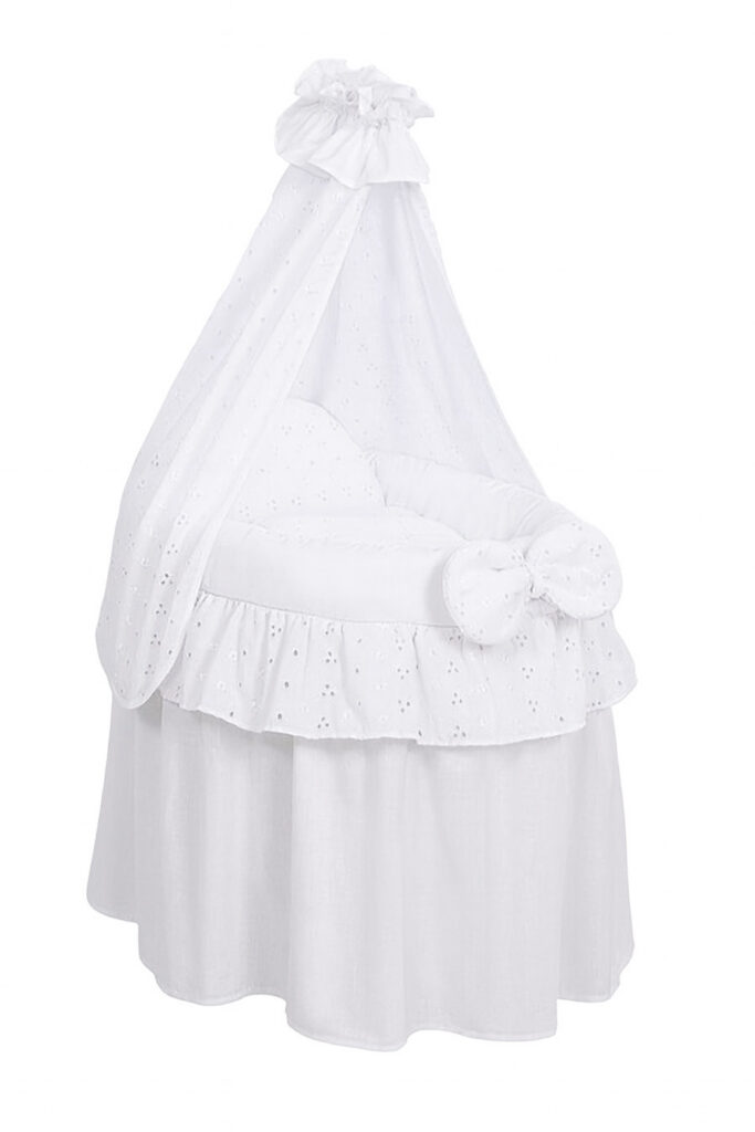 Wicker crib for doll Moses basket for dolls with drape AURORA pink with embroidered lace