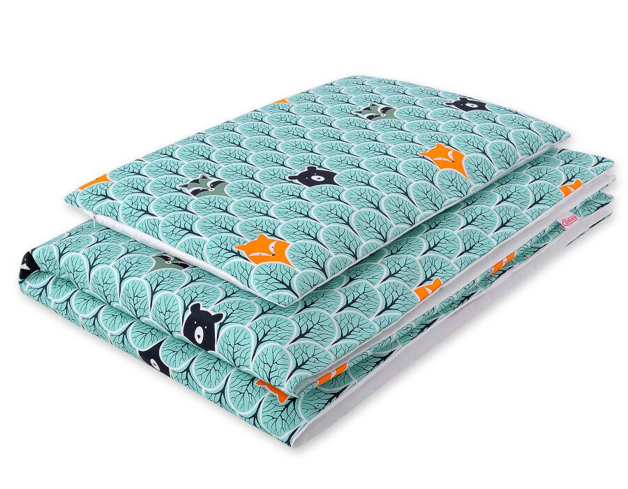 Bērnu kokvilnas gultasveļas komplekts, 2 daļas, 120 × 90 cm – piparmētru krāsas mežs