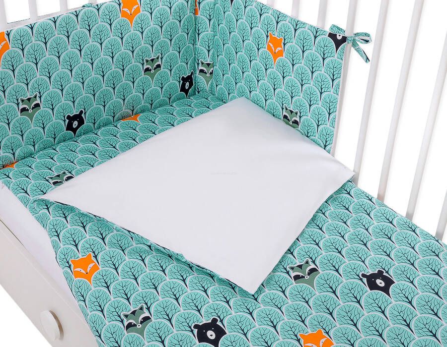 Bērnu kokvilnas gultasveļas komplekts, 2 daļas, 120 × 90 cm – piparmētru krāsas mežs