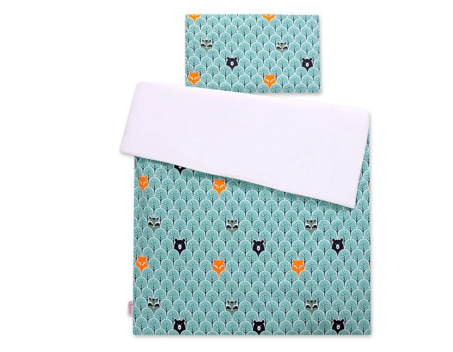 Bērnu kokvilnas gultasveļas komplekts, 2 daļas, 120 × 90 cm – piparmētru krāsas mežs