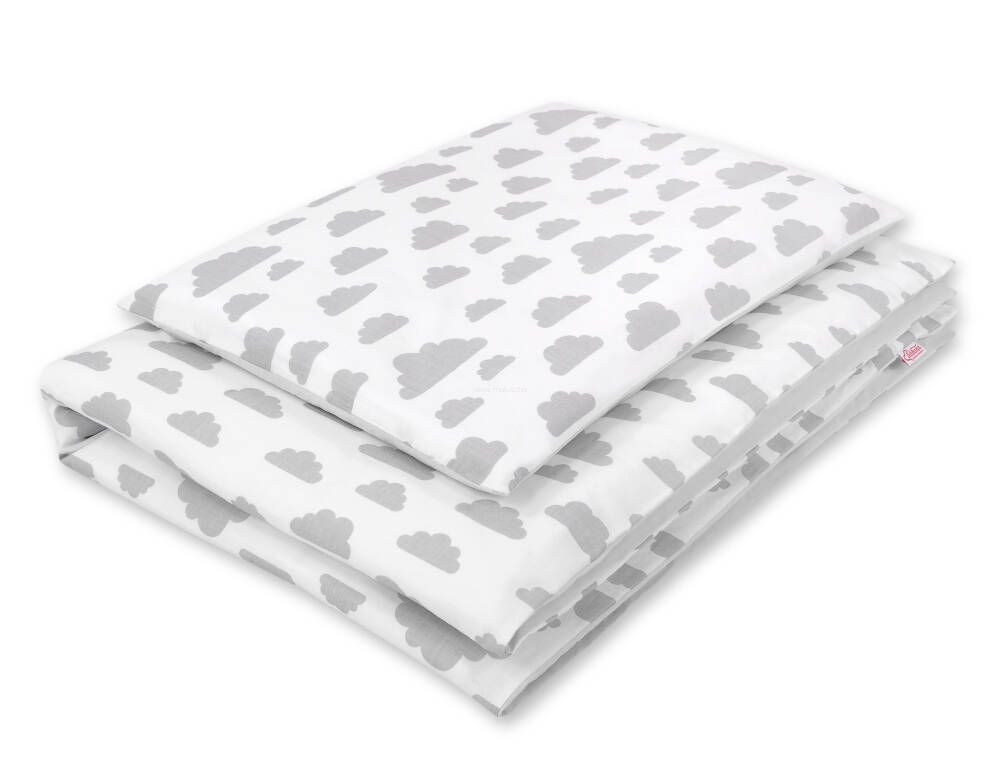 Kokvilnas gultasveļas komplekts mazulim, 2 daļas, 120 × 90 cm – mākoņi, pelēka/pelēka