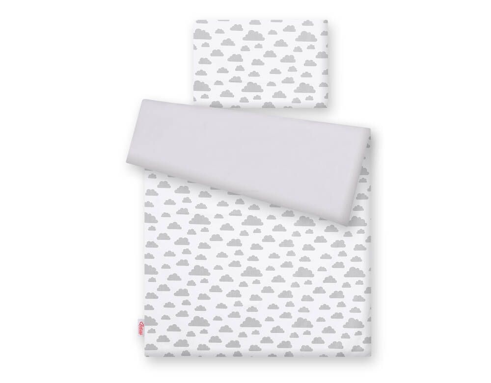 Kokvilnas gultasveļas komplekts mazulim, 2 daļas, 120 × 90 cm – mākoņi, pelēka/pelēka