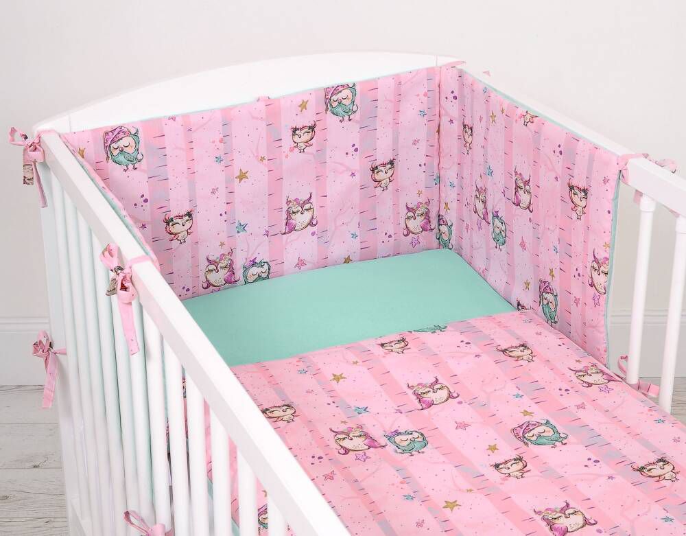 Kokvilnas bērnu gultasveļas komplekts, 2 daļas, 120 × 90 cm – rozā un piparmētru pūces