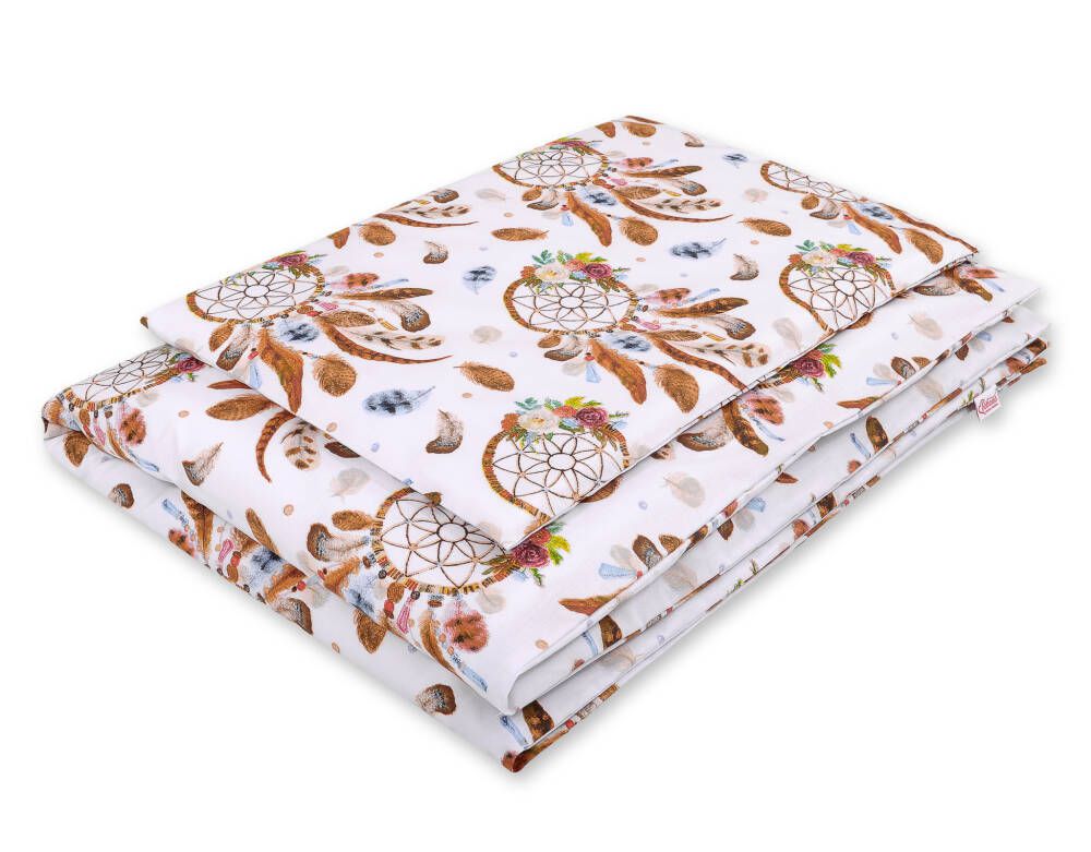 2 daļu kokvilnas gultasveļas komplekts mazulim, 120 × 90 cm – sapņu ķērāji, balts