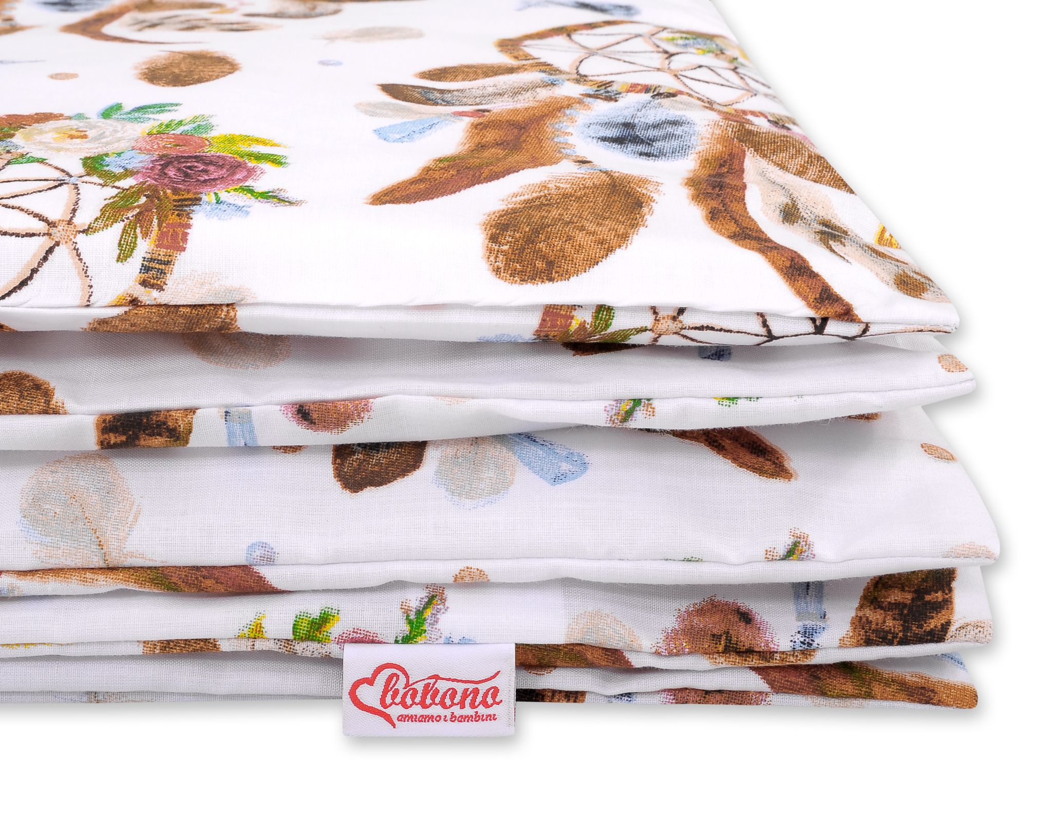 2 daļu kokvilnas gultasveļas komplekts mazulim, 120 × 90 cm – sapņu ķērāji, balts