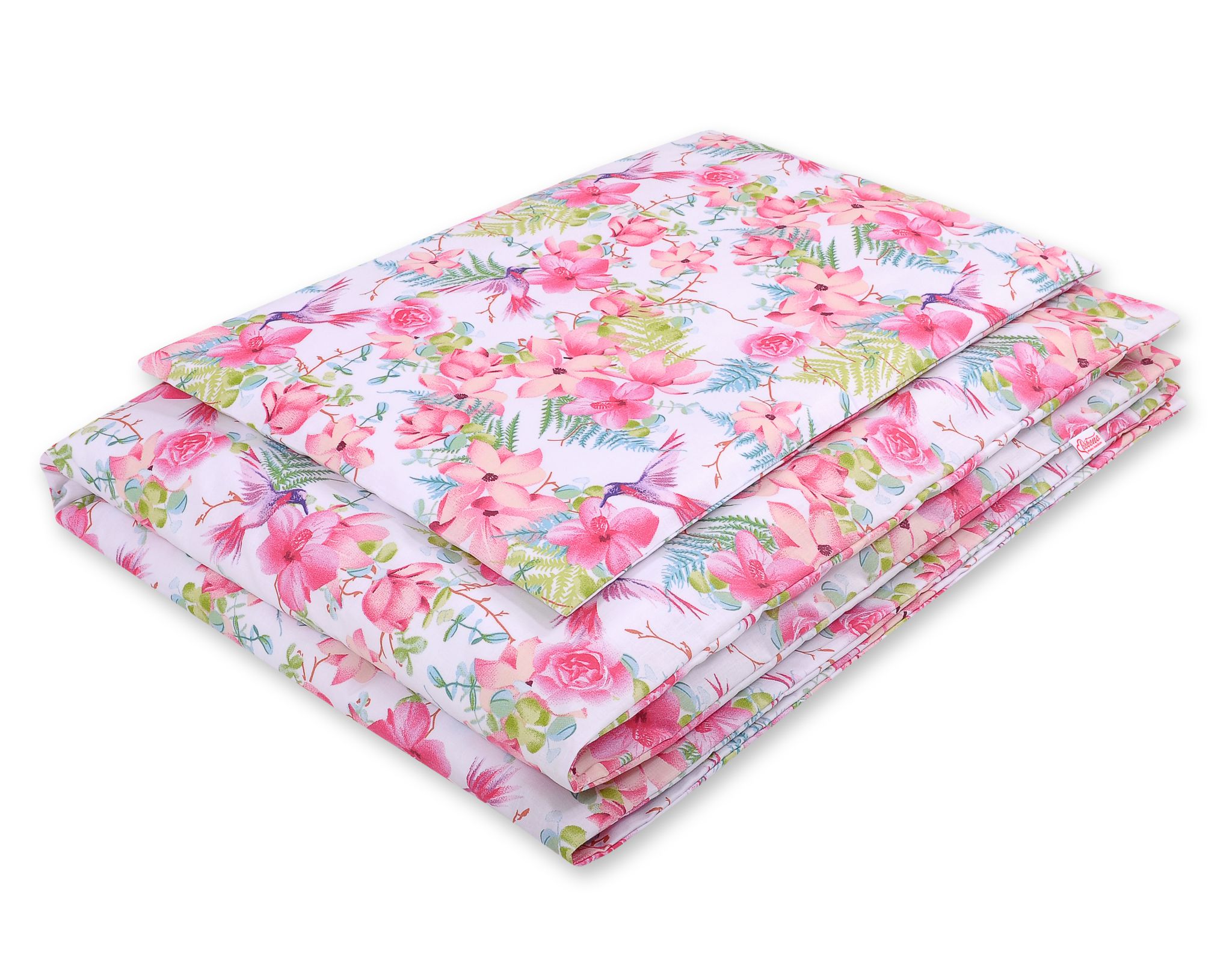 2 daļu kokvilnas gultasveļas komplekts mazulim, 120 × 90 cm – kolibri ziedos