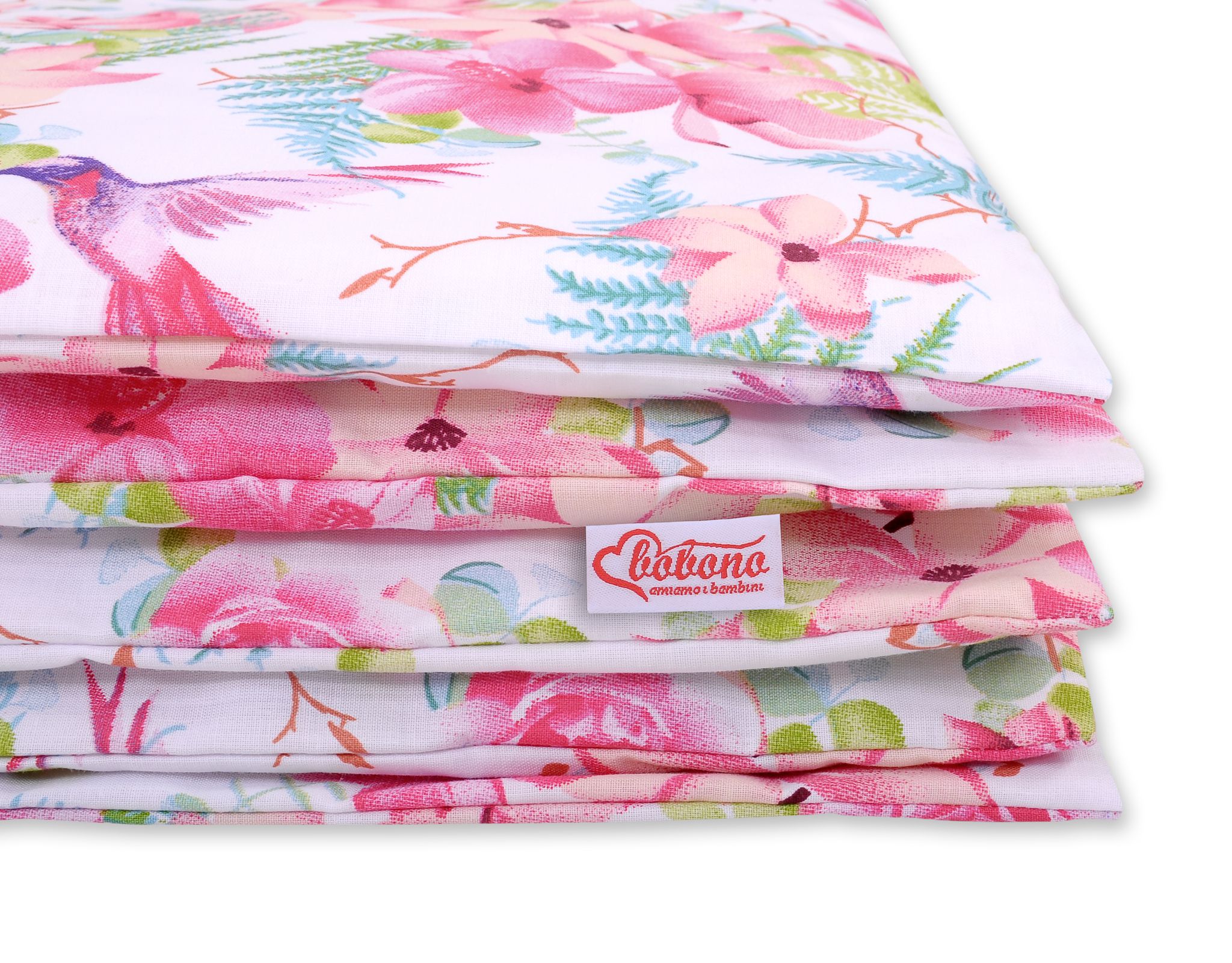 2 daļu kokvilnas gultasveļas komplekts mazulim, 120 × 90 cm – kolibri ziedos