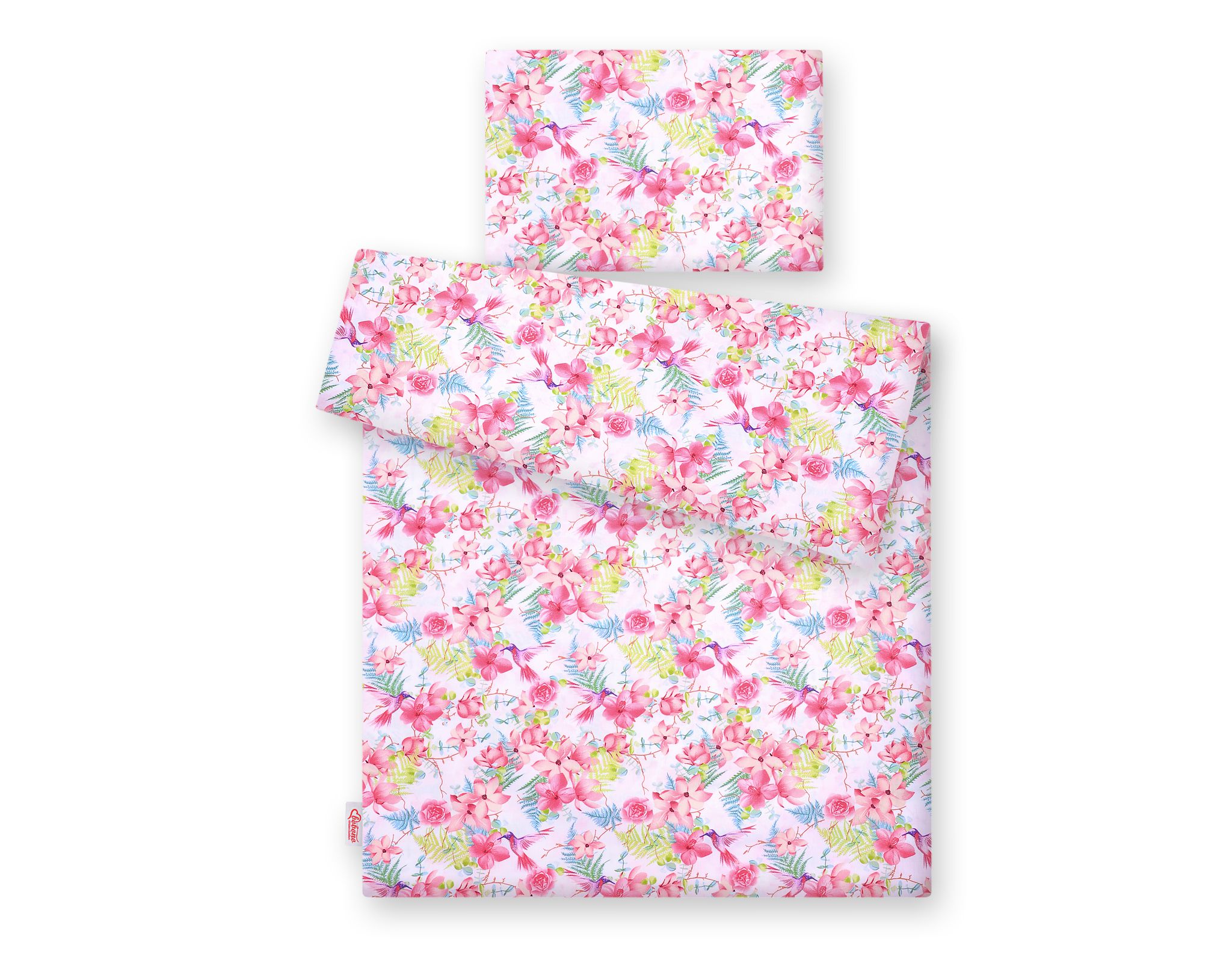 2 daļu kokvilnas gultasveļas komplekts mazulim, 120 × 90 cm – kolibri ziedos