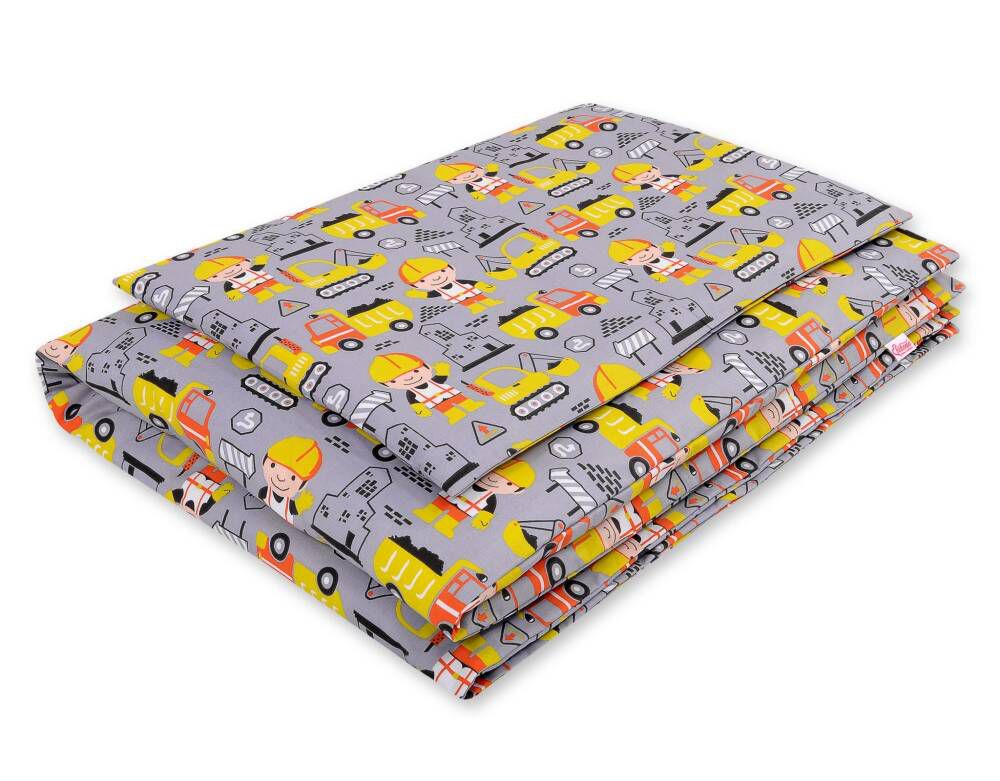 2 daļu kokvilnas gultasveļas komplekts mazulim, 120 × 90 cm – dzelteni ekskavatori