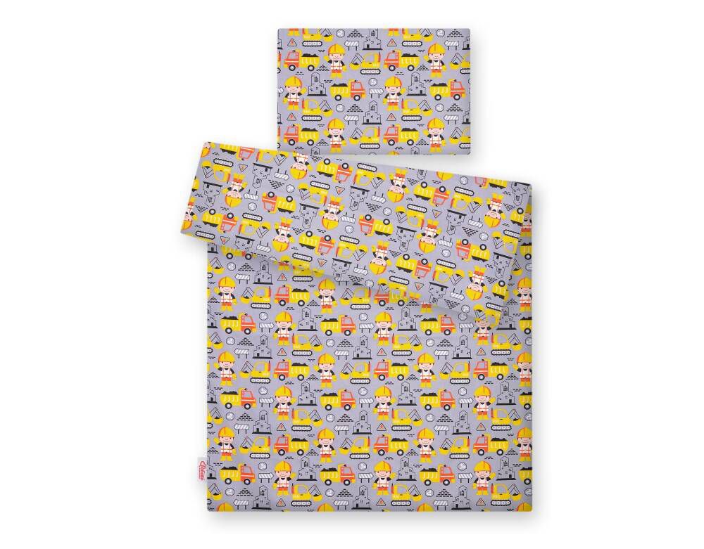 2 daļu kokvilnas gultasveļas komplekts mazulim, 120 × 90 cm – dzelteni ekskavatori