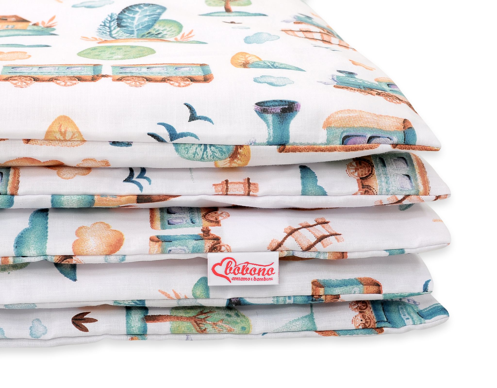 Baby cotton bedding set 2-pcs 120x90 cm- turquoise train