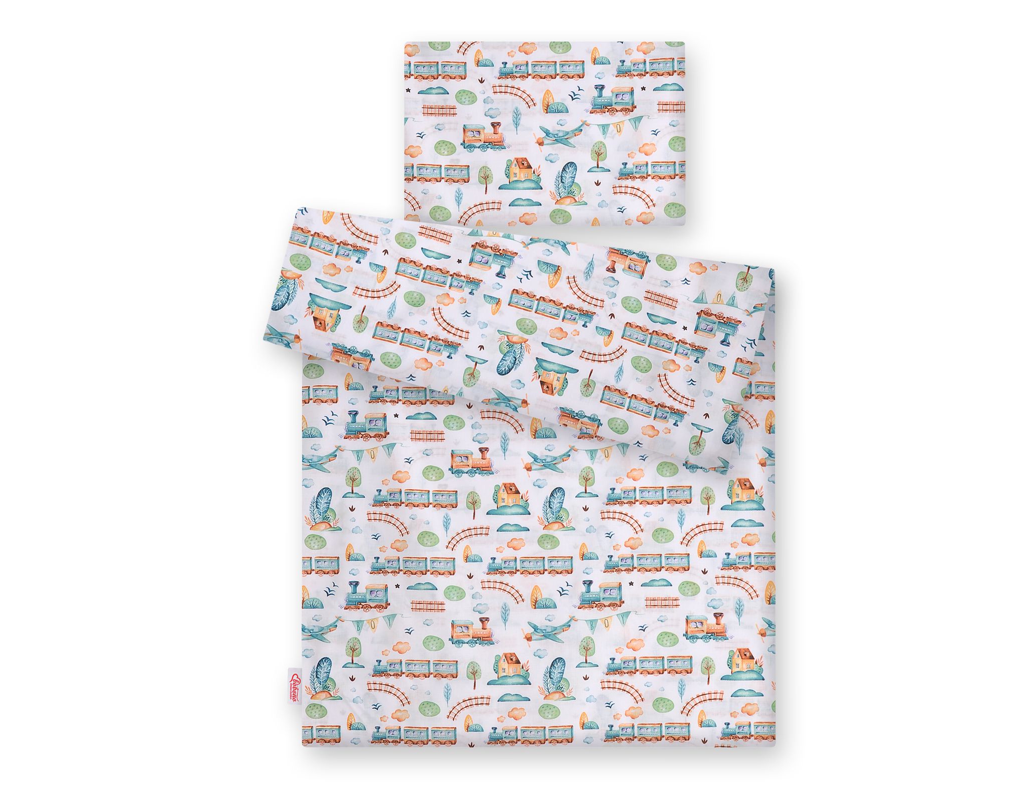 Baby cotton bedding set 2-pcs 120x90 cm- turquoise train