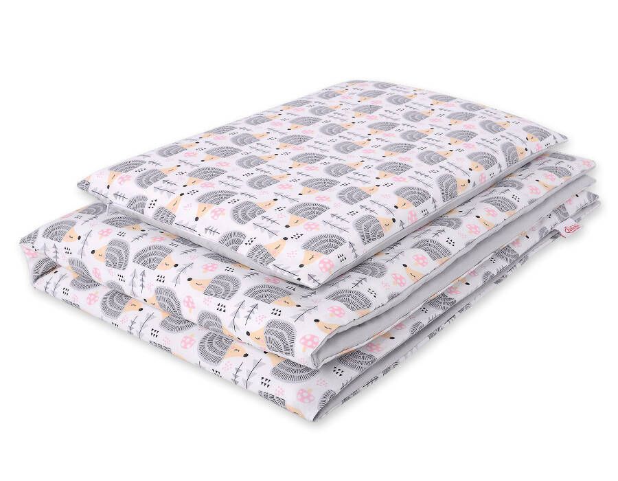 2 daļu kokvilnas gultasveļas komplekts mazulim, 120 × 90 cm – pelēki ezīši