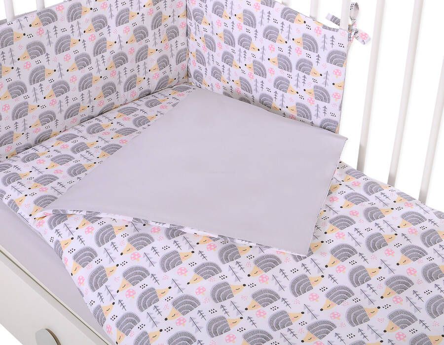 2 daļu kokvilnas gultasveļas komplekts mazulim, 120 × 90 cm – pelēki ezīši