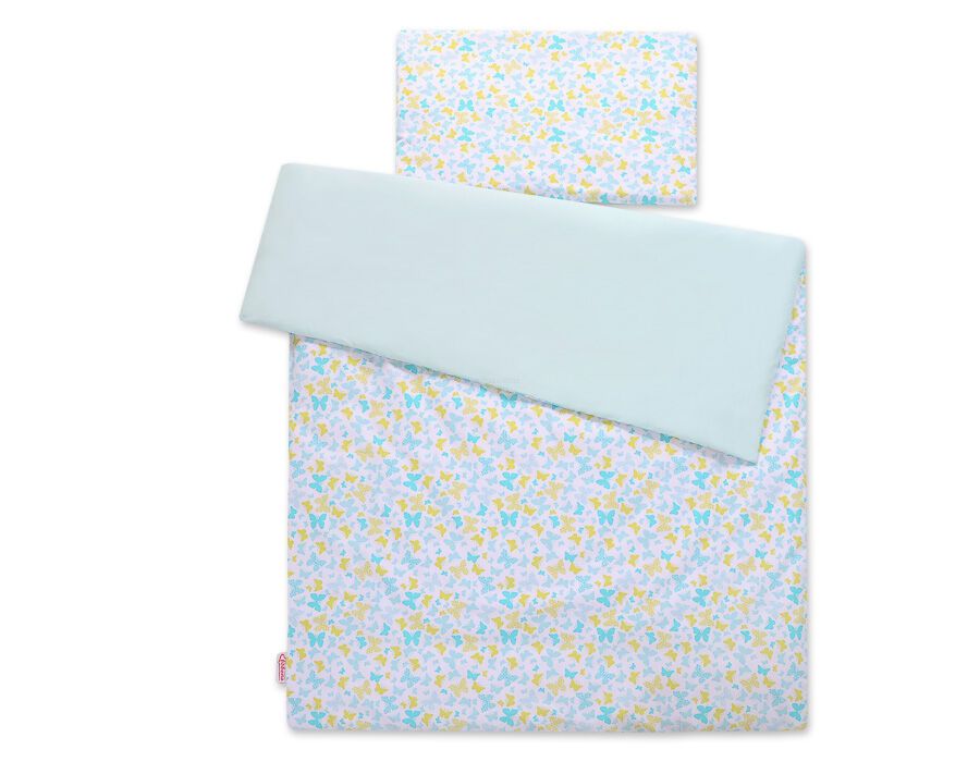 Bērnu kokvilnas gultasveļas komplekts, 2 daļas, 120 × 90 cm – zili tauriņi
