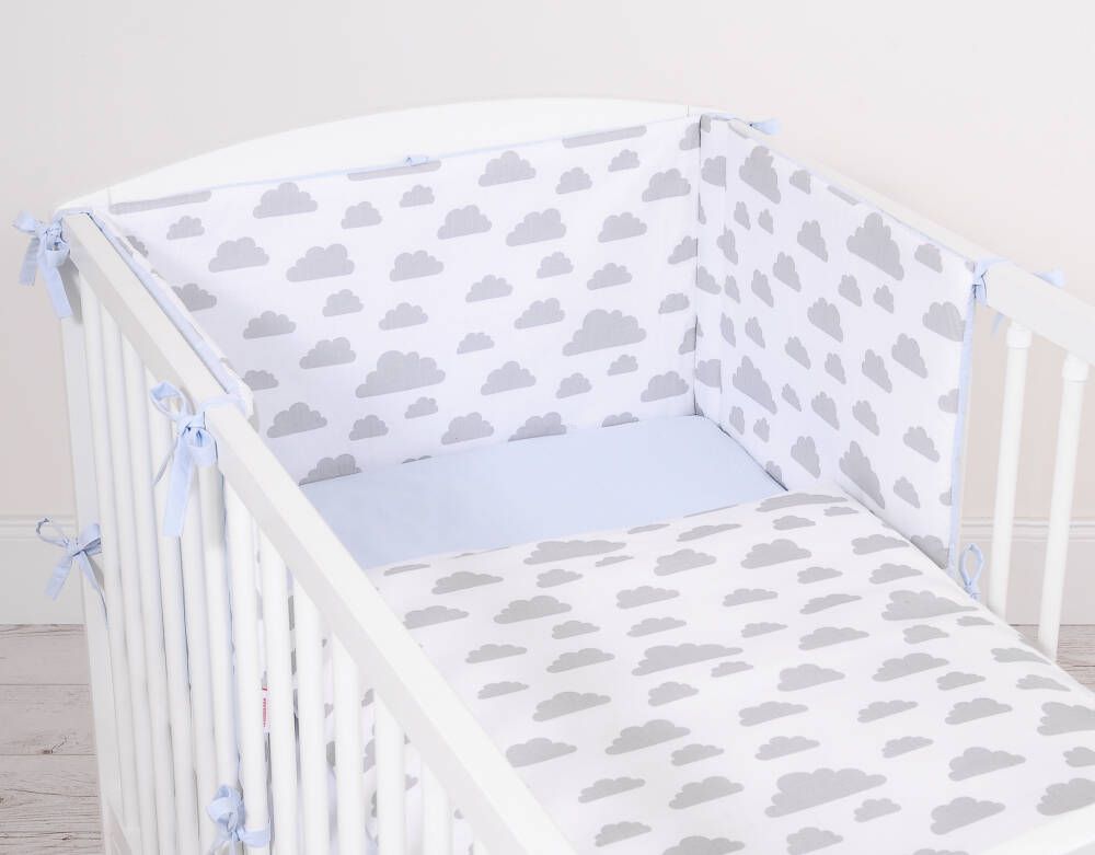 Baby cotton bedding set 2-pcs 135x100 cm- clouds gray/blue