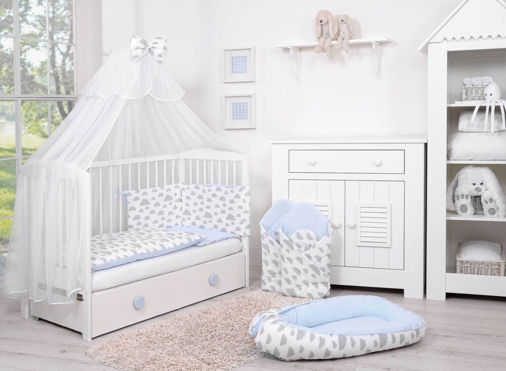 Baby cotton bedding set 2-pcs 135x100 cm- clouds gray/blue