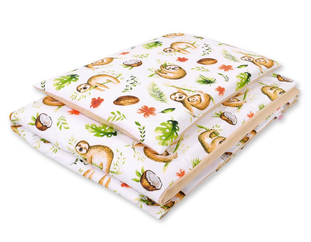 Baby cotton bedding set 2-pcs 135x100 cm- sloths beige/beige