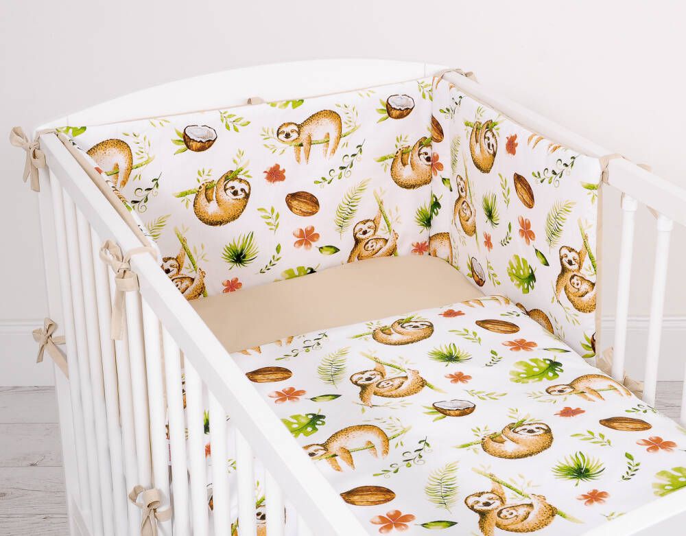 Baby cotton bedding set 2-pcs 135x100 cm- sloths beige/beige