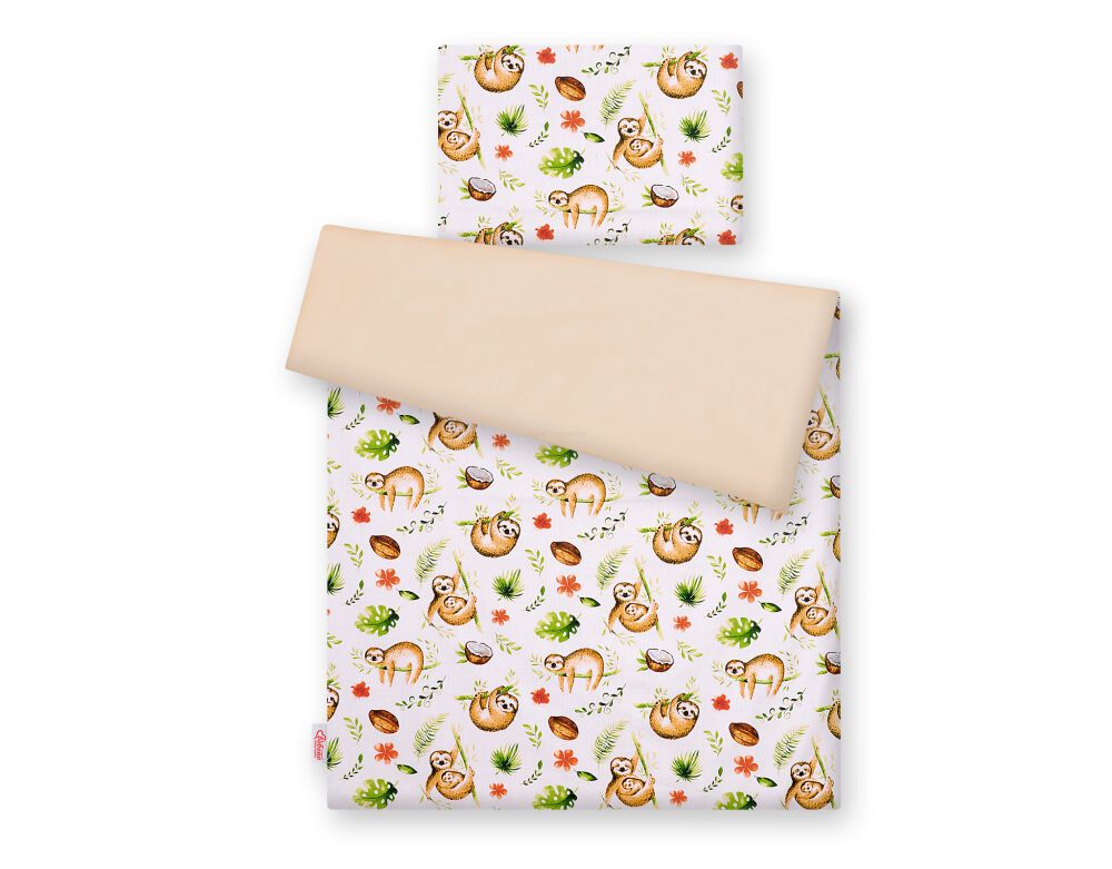 Baby cotton bedding set 2-pcs 135x100 cm- sloths beige/beige