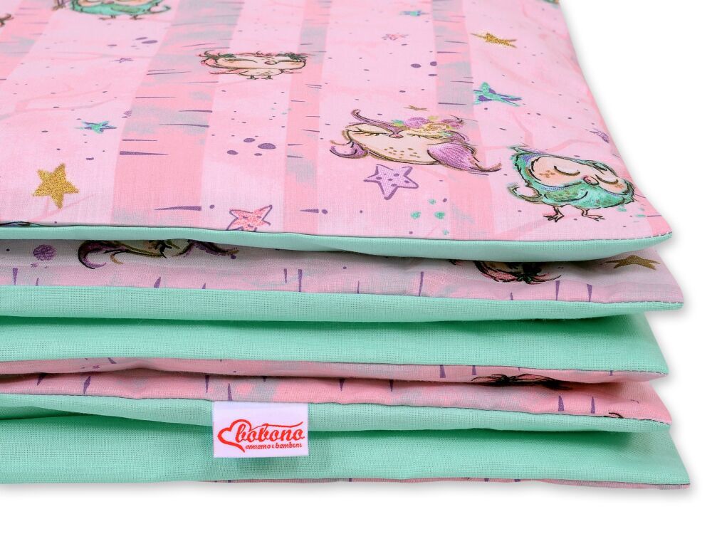 Bedding set 2-pcs 135x100 cm- owls pink-mint