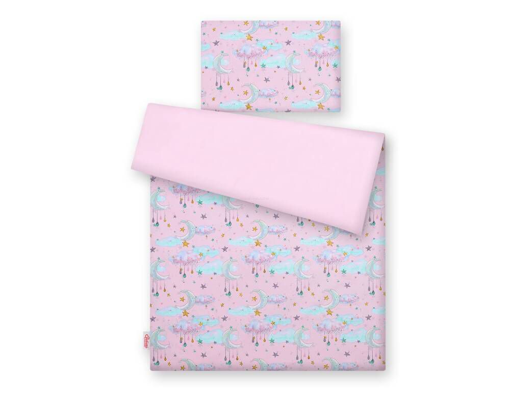 Baby cotton bedding set 2-pcs 135x100 cm- moons pink