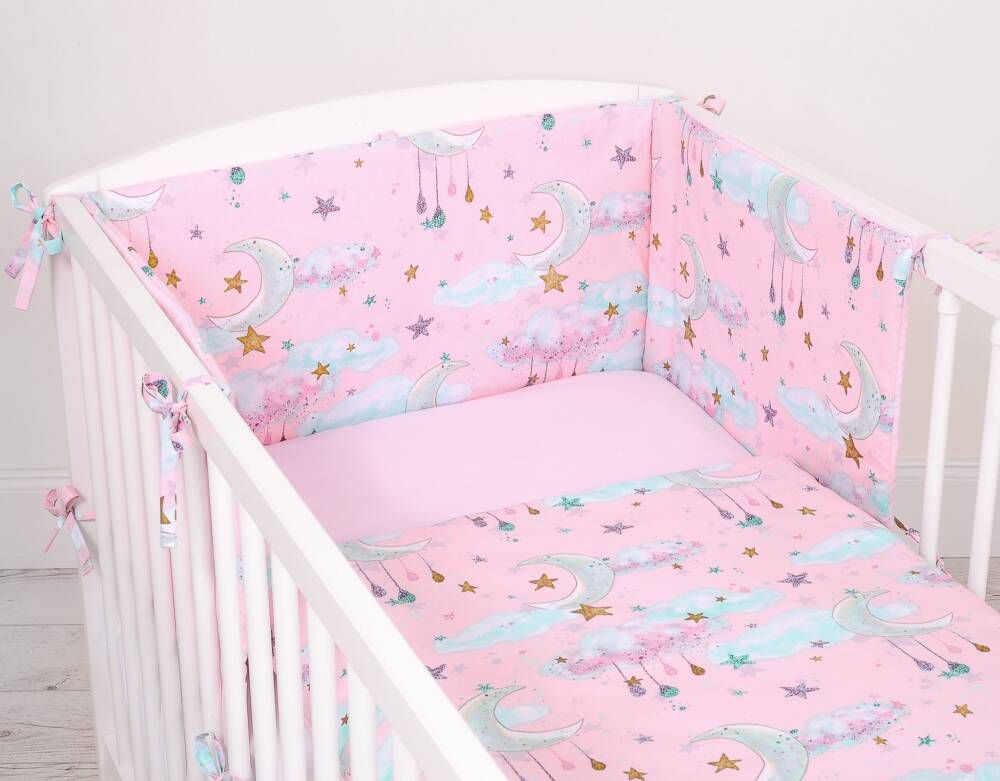 Baby cotton bedding set 2-pcs 135x100 cm- moons pink