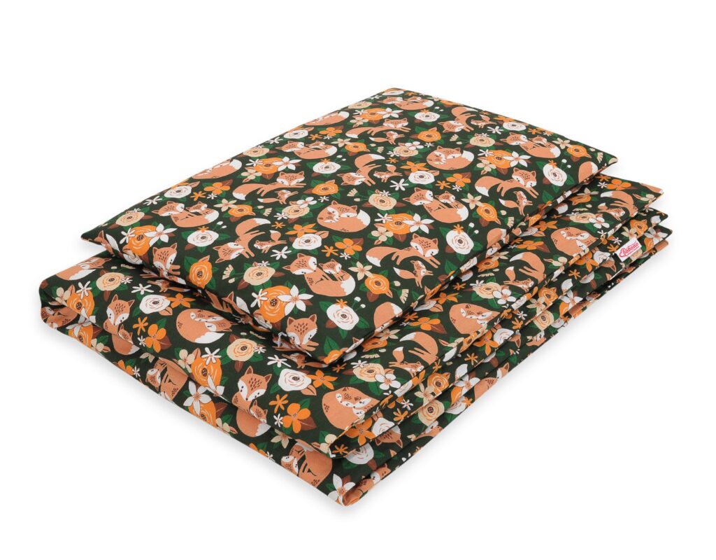 Baby cotton bedding set 2-pcs 135x100 cm- fox family on the green