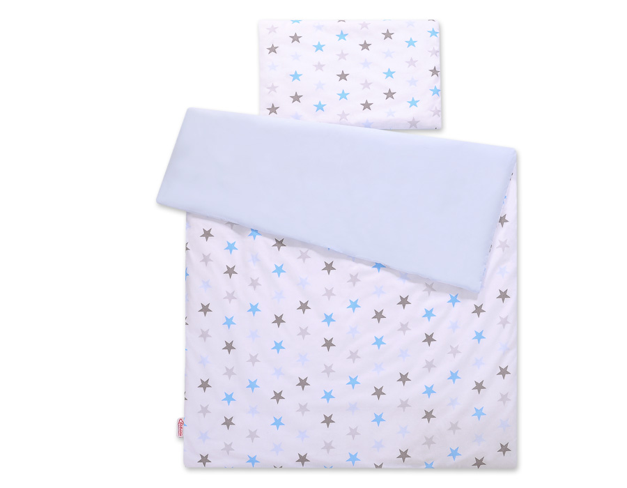 Bērnu kokvilnas gultasveļas komplekts, 2 daļas, 135 × 100 cm – pelēkas zvaigznes, zils
