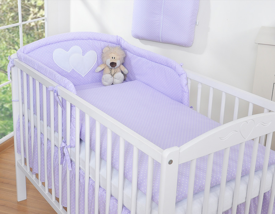 Bedding set 2-pcs 120x90 - Hanging Hearts white polka dots on lilac