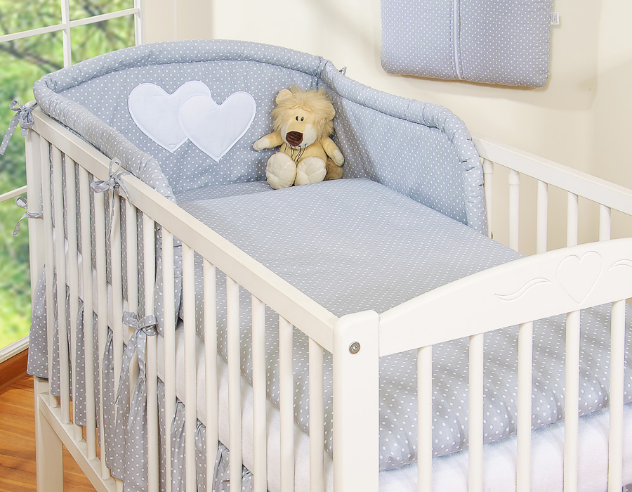 Bedding set 2-pcs- Hanging Hearts white polka dots on grey
