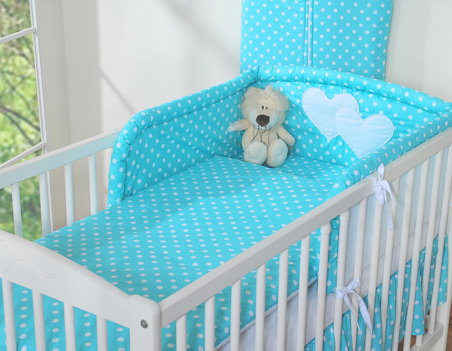 Bedding set 2-pcs- Hanging Hearts white dots on turquoise